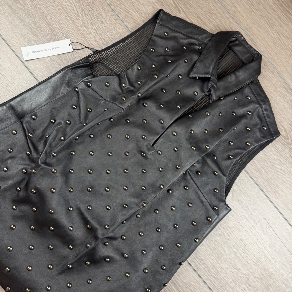 Kimora Lee Simmons Womens Vest Lamb Leather Studded Mesh Back Black 10